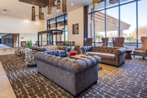 lobby interior with plush sofa and chair seating